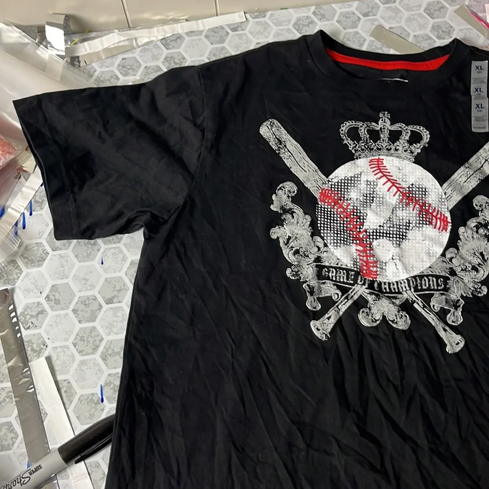 Old Navy Youth XL Black Short Sleeve Graphic Baseball T